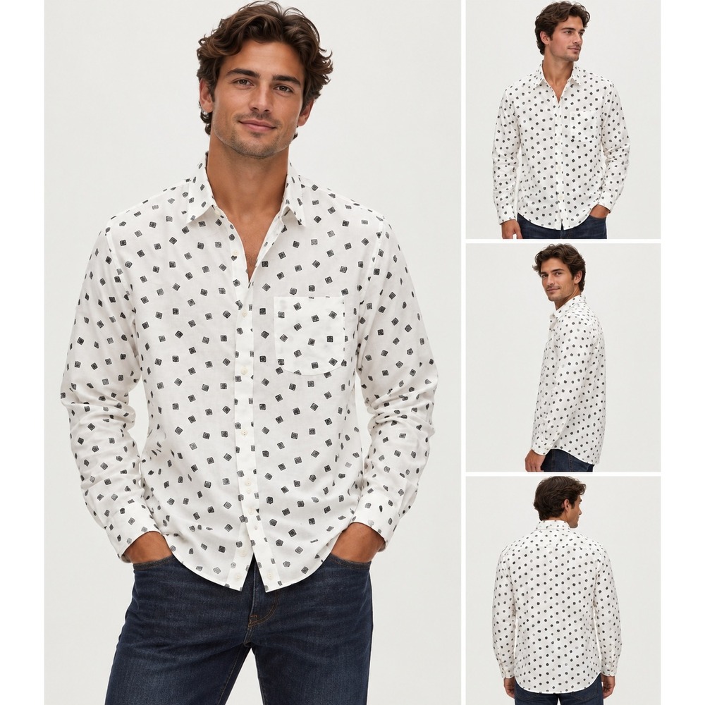 J.Crew Mens XL Classic Fit 100% Linen Shirt Geometric Medallion White CT991 NWT